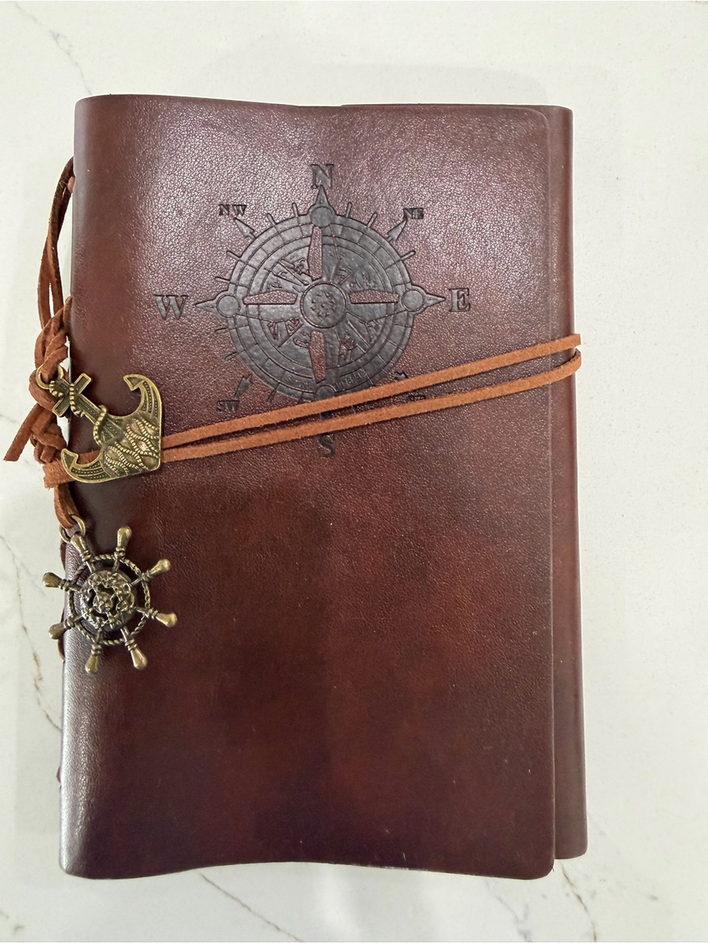 Compass Embossed Leather Journal - Brown